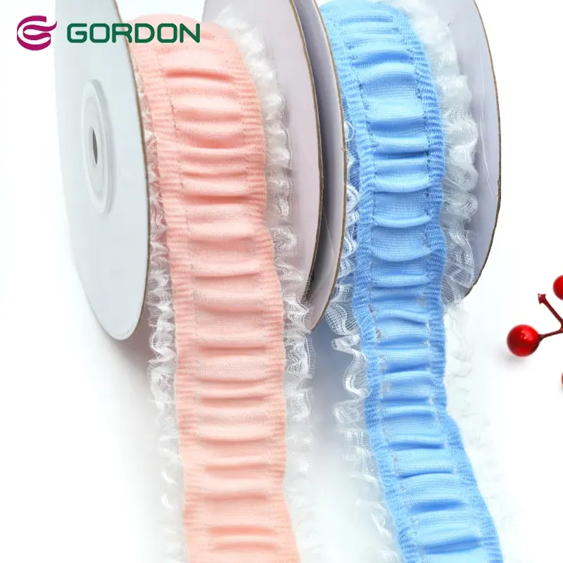 Gordon pita 25mm renda Ruffle bermata pita bergelombang lipit untuk gaun lipat dekoratif