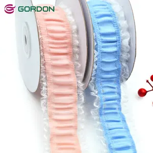 Gordon Ribbons 25mm encaje volante borde ondulado cinta plisada para vestido plisado decorativo