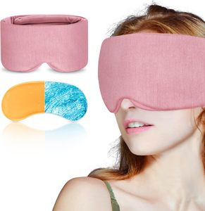 Máscara rosa do sono para mulheres com almofada de gel refrigerando/aquecida para olhos secos, máscara 100% algodão ponderada para casa, voo, escritório - Product Image 1