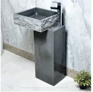 Outdoor bathroom decoration natural Black Granite pedestal stone Basin