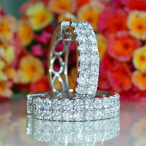 E4201 White Gold <b>Hoop</b> <b>Earrings</b> With Round Brilliant Cut Diamonds Channel Setting Women's Luxury <b>Fine</b> Jewelry - Product Image 4