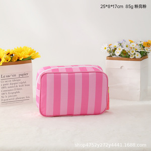 Striped <b>Large</b> Capacity Cosmetic Bag Portable Travel Toiletry Bag For Lipstick And Small Items Storage - Product Image 4