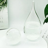 Meilleure Vente : Baromètre Artisanal en Verre, Prédiction Météo, Verre à Tempête Goutte d'Eau, Logo Personnalisé, Support en Bois, Décoration Maison, Cadeau