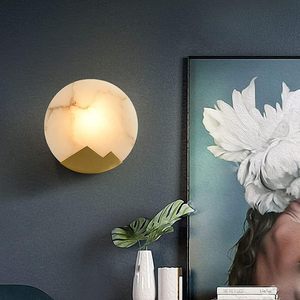 Nordic Luxury Alabaster Wall <b>Sconce</b> Brass Metal Lamp Bedroom Bedside Living Room LED Designer Home Decor Wholesale - Product Image 2