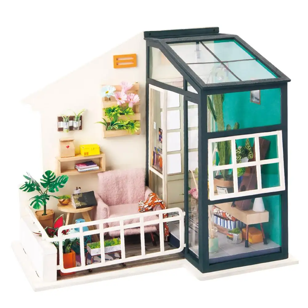 DIY Montado Brinquedo Artesanal casa de Bonecas Em Miniatura com Móveis