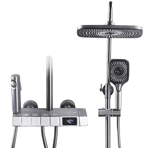 Tất cả các đồng hiển thị kỹ thuật số bầu không khí đèn súng màu xám Vòi hoa sen thiết lập với nước-mạ chải thép không gỉ nhà tắm - Product Image 2