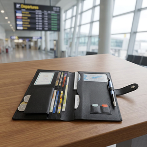 WRIZA Genuine Leather Black Rectangular <b>Travel</b> <b>Wallet</b> Button Passport Credit ID Cash Business Card Holder Card Slots - Product Image 2
