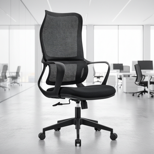 Venda Direta de Fábrica Cadeira de Escritório Executiva Ergonômica Moderna em Malha Preta com Encosto Alto Confortável, <span class=keywords><strong>Base</strong></span> de Aço com Altura Ajustável - Product Image 2