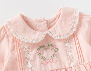 Tutina a Maniche Lunghe per <span class=keywords><strong>Neonata</strong></span> con Colletto Peter Pan in Pizzo e Ricamo Floreale, Body in Cotone per Neonati, Outfit da Principessa - Product Image 6