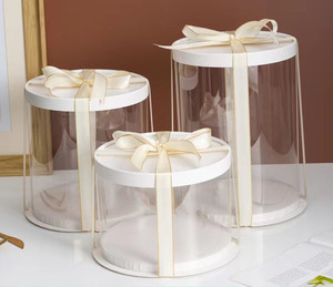 Caixas de Bolo Redondas Transparentes para Atacado, Embalagem de 4, 6, <span class=keywords><strong>8</strong></span>, 10, 12 Polegadas, Personalizadas, Altas e Transparentes com Laço de Fita para Aniversário, Casamento e Confeitaria - Product Image 2