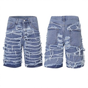 Shorts en coton décontractés d'été respirants sur mesure pour hommes, style déchiré et vieilli, en denim épais, grandes tailles, hip-hop - Product Image 2