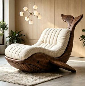 Fauteuil de loisirs individuel en forme de baleine, design artistique, avec cadre en bois de noyer massif et coussin en mousse, modèle BTSC006 pour salon - Product Image 4