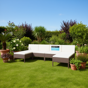 Ensemble de meubles de jardin brun crème blanc 6 places résistant aux intempéries design contemporain pour l'extérieur - Product Image 2