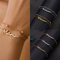 Nouveau Bracelet Pendentif Lettre « Mama » Élégant et Polyvalent, Cadeau Créatif pour la Fête des Mères, Bracelet Chaîne Double Couche Doré « Mama »