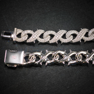 Collar de Cadena Cubana con Eslabones Infinitos y Espigas de Plata 925, Estilo Hip Hop, con Diamantes de Imitación de 10 mm, Directo de Fábrica, Probador de Diamantes Incluido - Product Image 2