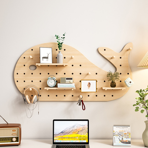 Solid Wood Pegboard Wall <b>Shelf</b> Irregular Shape 3 Layers Multipurpose Storage <b>Rack</b> For Living Room Wall Mounted Display - Product Image 1