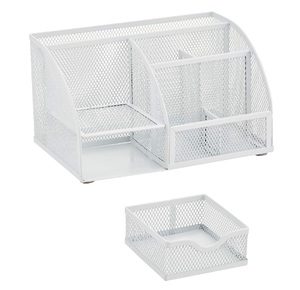 Organizador de escritorio de malla para oficina con 7 compartimentos, cajón, organizador de escritorio, soporte para bolígrafos, organizador multifuncional, color negro - Product Image 4