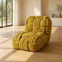 Fauteuil de loisirs ergonomique en tissu tubulaire noué tissé à la main, écologique et durable, avec rembourrage en éponge douce pour salon et maison