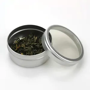 50ml Metal Tea Box Tins Slide Top Metal Tin Box Gift Can Tins With Clear Window For Saffron Packing