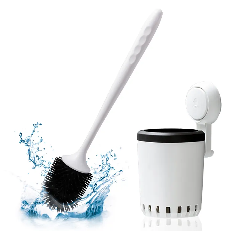 Multifunctional Wall Mounted Household With Vacuum Suction Cup Holder Durable TPR Fashionable Round Toilet Cleaning Brush