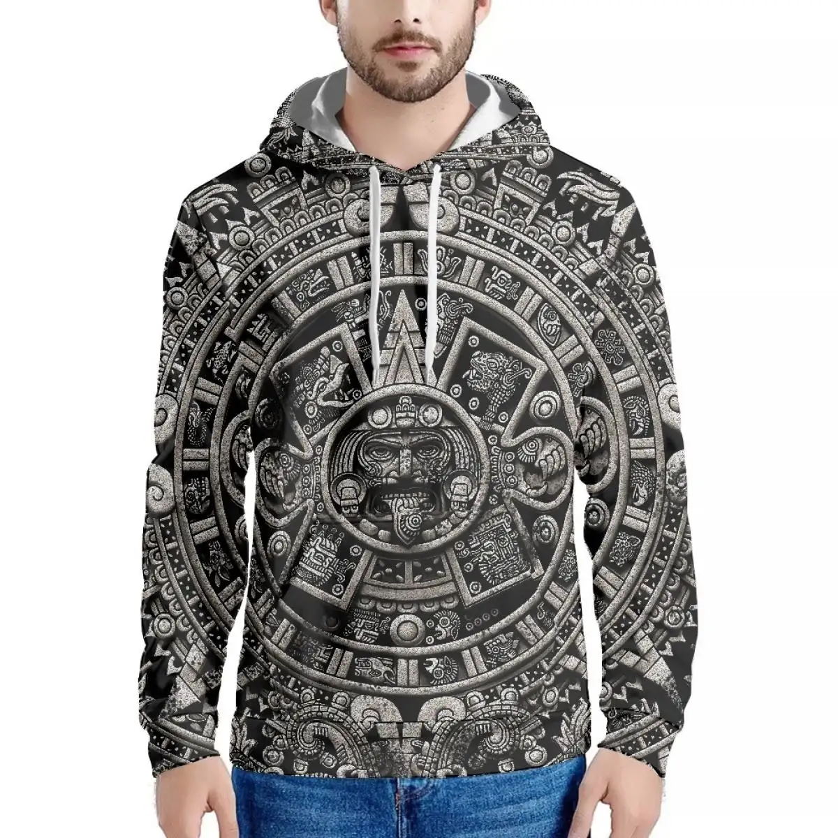 Homens Pullover Moletom Hoodie Impressão On Demand México Aztec Cultura Padrão Suéteres Custom Hoodie Homens