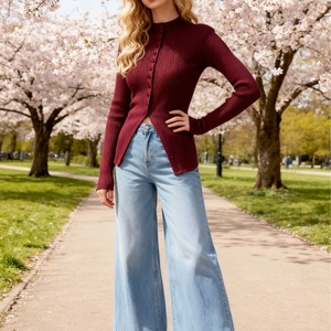 เสื้อสเวตเตอร์ถักแบบกระดุมแถวเดียวพร้อมลายริบบิ้น เสื้อสเวตเตอร์แขนยาวสีพื้นสำหรับผู้หญิง แฟชั่นเสื้อกันหนาวฤดูใบไม้ร่วงและฤดูหนาว - Product Image 5