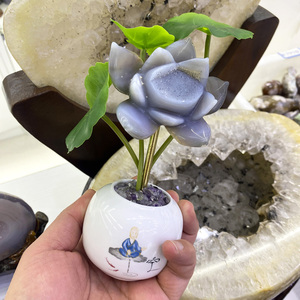 Vente en gros de cristaux de pot d'agate géode lotus Pierres de guérison en vrac Amas d'agate géode bonsaï pour ornements Fengshui - Product Image 6