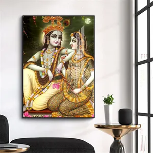 Dekorasi Rumah Radha Krishna Kanvas Cetakan Modern Agama Seni Dinding Kanvas Lord Krishna Kristal Porselen Lukisan