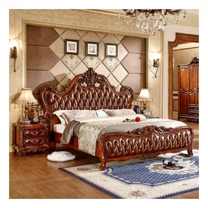 Offre Spéciale ensemble de lit en cuir en bois massif classique américain mobilier de chambre luxe King Size ensemble de lit queen size GTB02