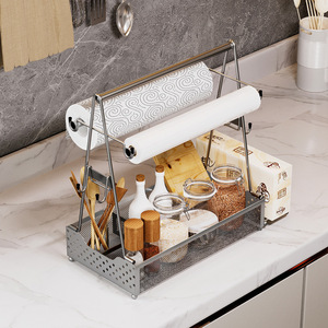 Étagère à épices portable en acier au carbone avec porte-serviettes en papier, organisateur pour camping, barbecue, pique-nique en extérieur et rangement de cuisine - Product Image 3