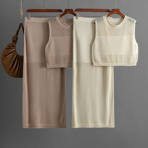 Blubelle Women's Summer Casual Two-Piece Set-Relaxed Fit O-Neck Tank <strong>Top</strong> Ankle-Length Skirt <strong>Viscose</strong>/Polyester/Nylon Knitting - Product Image 2