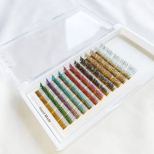 Extensiones de Pestañas de Visón Sintético al Por Mayor de Marca Privada, Color Mixto, Curvatura C, Volumen Completo, 0.15mm, Bandejas de Pestañas con Purpurina de Colores - Product Image 1