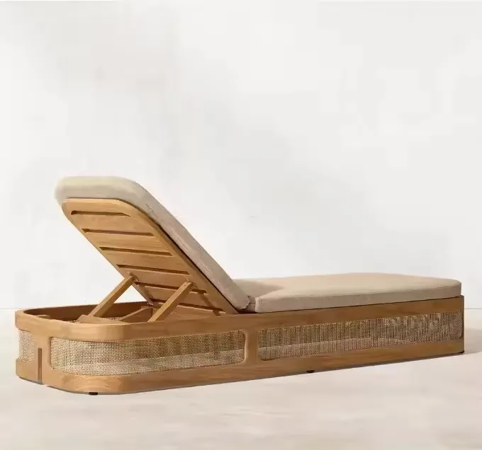 New Arrival Garden Furniture Teak Wood Outdoor Bed Sun Loungers Beach Chaise Lounge