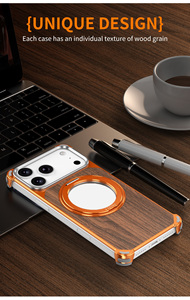 Étui de téléphone portable en bois de noyer gaufré avec support magnétique rotatif antichute pour iPhone 16 Pro, 17 Pro Max, 15 Pro - Product Image 5