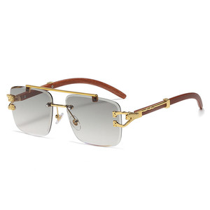 Occhiali da Sole Vintage di Design Senza Montatura in Metallo con Aste in Legno e Protezione UV400 <span class=keywords><strong>per</strong></span> Unisex - Product Image 4