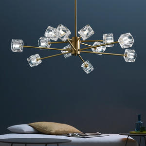 Lámpara de Araña de Cristal de Cobre de Lujo Posmoderno, Lámpara Molecular Única, Iluminación Nórdica Moderna para Sala de Estar y Comedor - Product Image 5