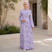 Abaya Modeste à Imprimé Floral Grande Taille pour Femme Musulmane - Robe Décontractée d'Été Style Islamique de Dubaï en Polyester Respirant