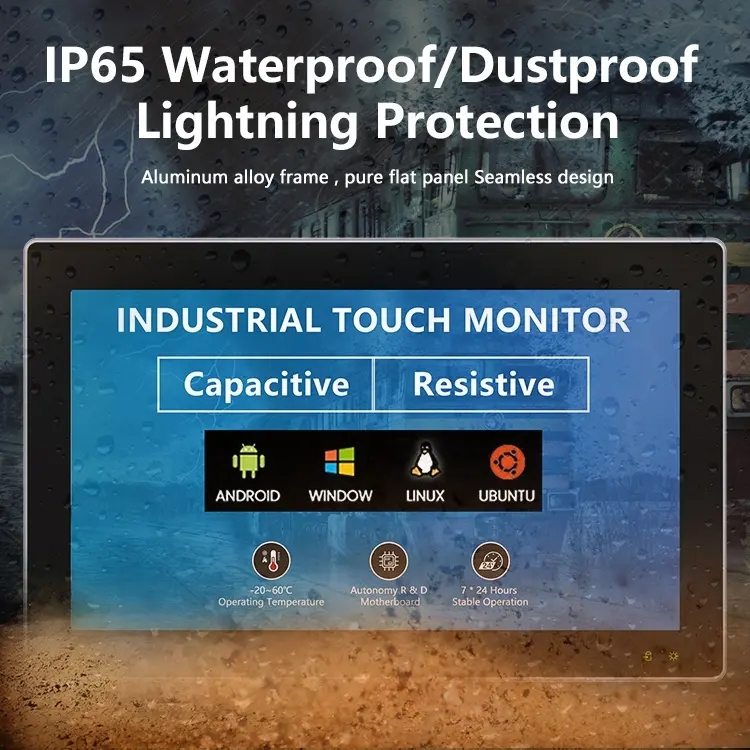 Ipctech Exterior Alto brillo 21,5 pulgadas Industrial Embedded Fanless Lcd pantalla táctil Monitores
