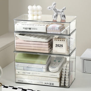 Acrylic Storage <b>Box</b> Transparent Desktop Organizer With Lid Stackable Office Desk Stationery Rack Cabinet - Product Image 1