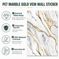 Autocollant mural en PET effet marbre doré, autocollant adhésif pour carrelage, imperméable, anti-rayures, pour salon, bureau à domicile, décoration