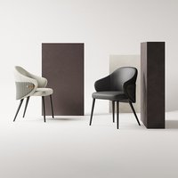 Chaise de salle à manger moderne minimaliste italienne avec dossier et accoudoirs, structure en acier, siège en cuir microfibre, mobilier de maison