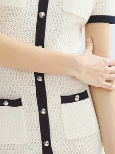 Korean Cotton Mix Elegant Slim Button Casual Short Sleeve Breathable Knitted <strong>Maxi</strong> Length Summer <strong>Cardigan</strong> Women's A-Line Bodycon - Product Image 4
