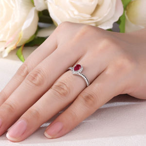 Anillo de Oro Blanco Sólido de 18K con Corte de Pera y Rubí, Chapado en Rodio, Certificado para Compromiso, Bodas, Fiestas, Joyería Clásica de Aniversario - Product Image 2