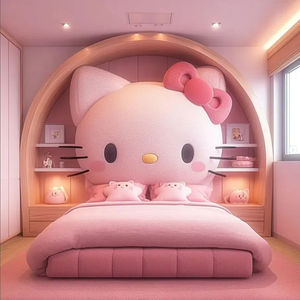 Meubles de <span class=keywords><strong>chambre</strong></span> à coucher de luxe Hello Kitty Lit Home Queen Cama King Size Lit Cadre Up-Holstered Lits pour enfants pour les filles Bett Lit Complet - Product Image 4