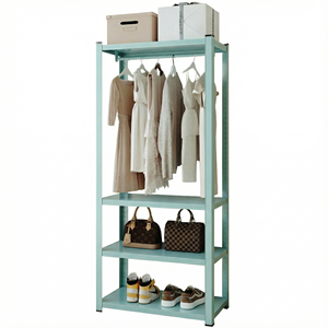 ราวแขวนผ้าเหล็กแบบตั้งพื้นประกอบง่ายทันสมัย ตู้เสื้อผ้าโลหะแข็งแรงทนทาน พร้อมราวแขวนและชั้นวางของสำหรับห้องนอน - Product Image 3