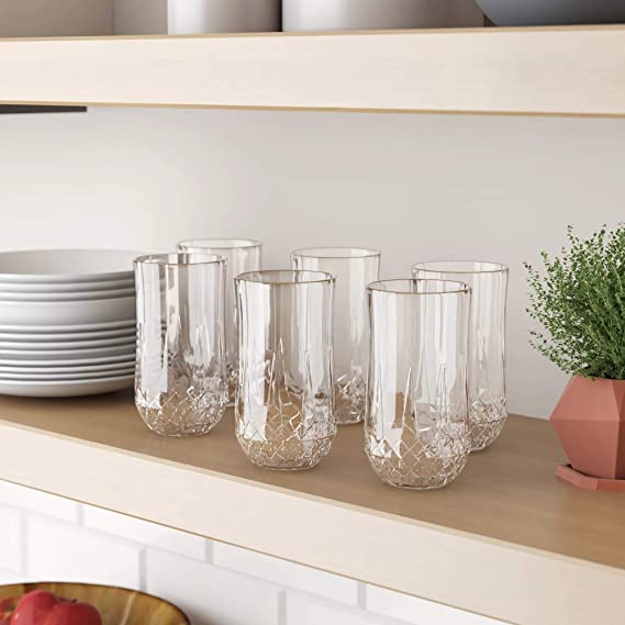 16oz Elegant Highball Glasses Clear Heavy Base Tall Bar Glass Drinking Glasses