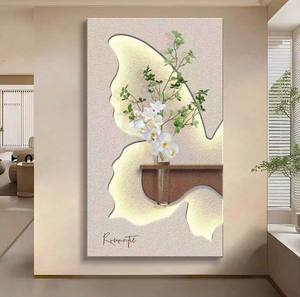 Peinture d'art de nature morte moderne de luxe en grès avec lumières LED <span class=keywords><strong>sur</strong></span> cadre en bois pour hall d'entrée et fond de salon - Product Image 1