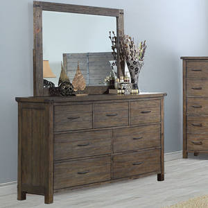 Table de chevet industrielle rustique à 3 tiroirs avec poignées simples et accents en métal riveté, finition bois vieilli - Product Image 2