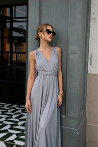 Vestido Maxi Convertible Sólido para Mujer, Cuello en V, Sin Mangas, Elegante, para Fiesta de Verano, Vestido Largo - Product Image 6
