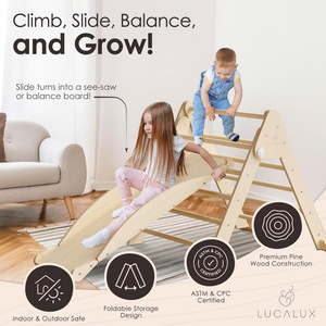 Wooden Climbing <b>Frame</b> Indoor Foldable Slide Sensory Integration Training Toy Three In One Childrens <b>Play</b> Equipment - Product Image 2